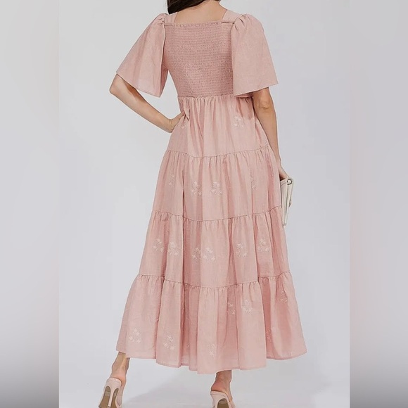 Leia N Co Dresses & Skirts - Smocked Bodice Pink Tiered Maxi Dress